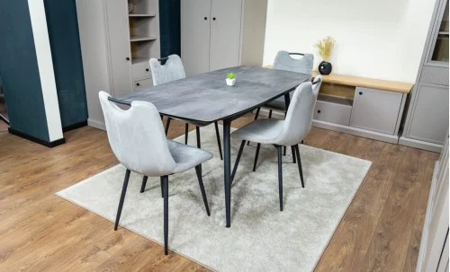 Set Masă Living Extensibilă Yense 125 Gri cu 4 Scaune Tapițate KJC0358 Gri