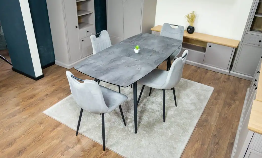 Set Masă Living Extensibilă Yense 125 Gri cu 4 Scaune Tapițate KJC0358 Gri 7