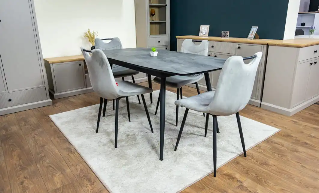 Set Masă Living Extensibilă Yense 125 Gri cu 4 Scaune Tapițate KJC0358 Gri 4