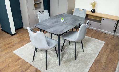 Set Masă Living Extensibilă Yense 125 Gri cu 4 Scaune Tapițate KJC0358 Gri