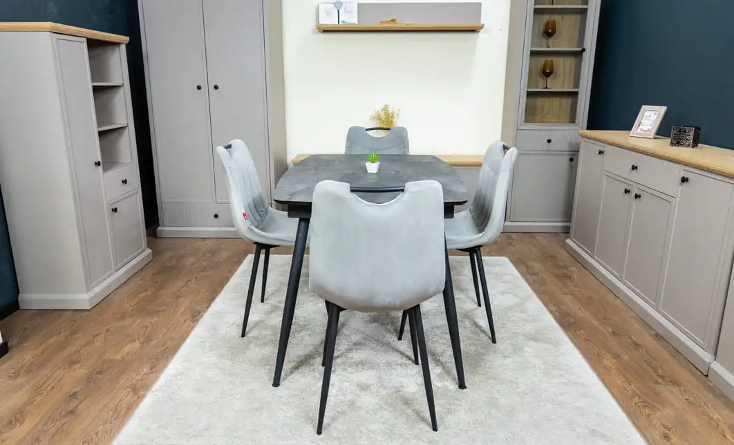 Set Masă Living Extensibilă Yense 125 Gri cu 4 Scaune Tapițate KJC0358 Gri 9
