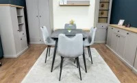 Set Masă Living Extensibilă Yense 125 Gri cu 4 Scaune Tapițate KJC0358 Gri 9