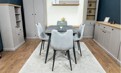 Set Masă Living Extensibilă Yense 125 Gri cu 4 Scaune Tapițate KJC0358 Gri