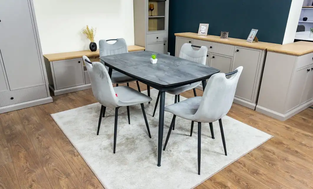 Set Masă Living Extensibilă Yense 125 Gri cu 4 Scaune Tapițate KJC0358 Gri