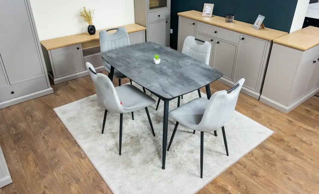Set Masă Living Extensibilă Yense 125 Gri cu 4 Scaune Tapițate KJC0358 Gri 3
