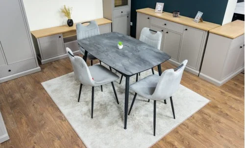 Set Masă Living Extensibilă Yense 125 Gri cu 4 Scaune Tapițate KJC0358 Gri