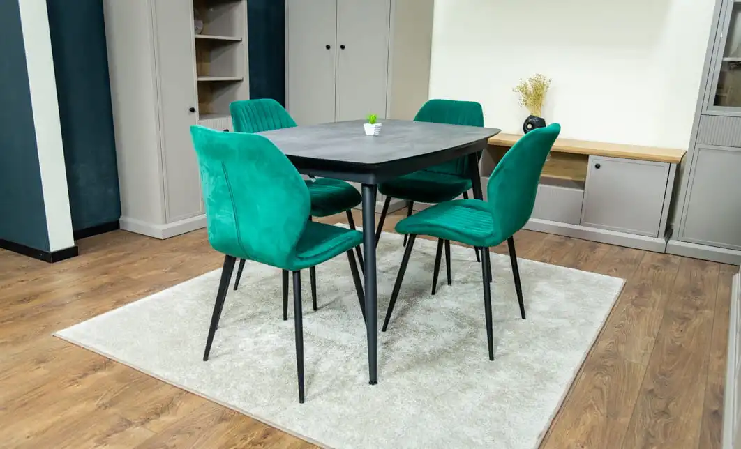 Set Masă Living Extensibilă Yense 125 Gri cu 4 Scaune Tapițate KJC104 Verzi 8