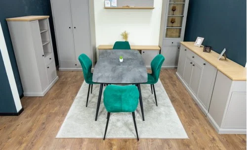 Set Masă Living Extensibilă Yense 125 Gri cu 4 Scaune Tapițate KJC104 Verzi