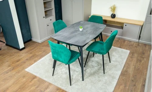 Set Masă Living Extensibilă Yense 125 Gri cu 4 Scaune Tapițate KJC104 Verzi