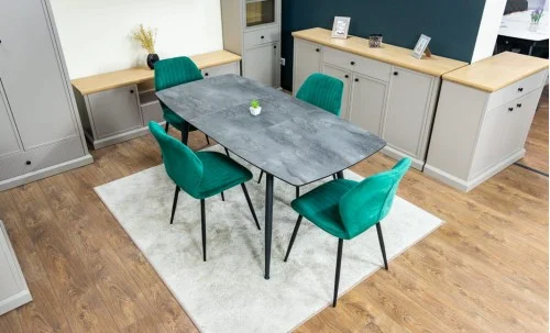 Set Masă Living Extensibilă Yense 125 Gri cu 4 Scaune Tapițate KJC104 Verzi
