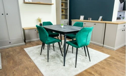 Set Masă Living Extensibilă Yense 125 Gri cu 4 Scaune Tapițate KJC104 Verzi