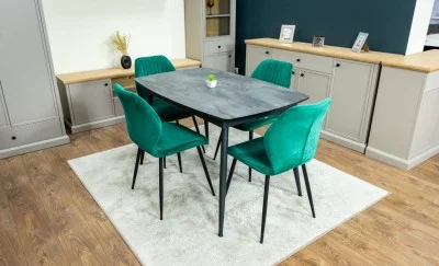 Set Masă Living Extensibilă Yense 125 Gri cu 4 Scaune Tapițate KJC104 Verzi