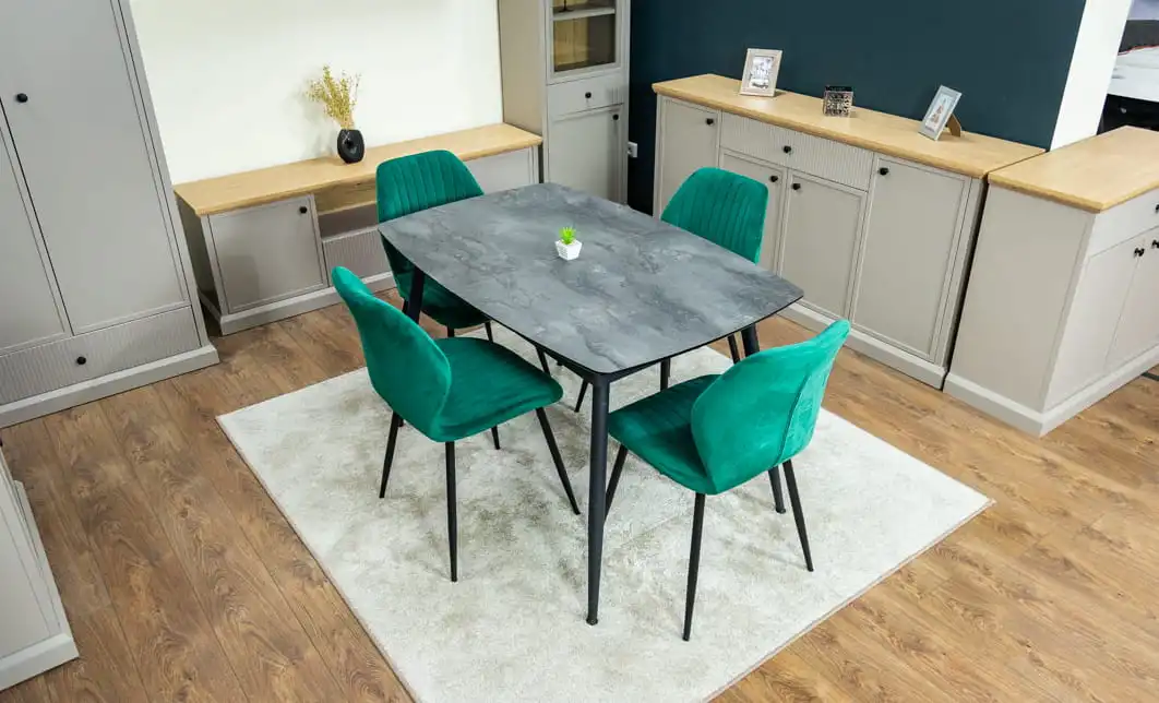 Set Masă Living Extensibilă Yense 125 Gri cu 4 Scaune Tapițate KJC104 Verzi 3