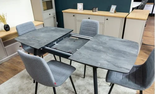 Set Masă Living Extensibilă Yense 125 Gri cu 4 Scaune Tapițate KJC5341 Gri