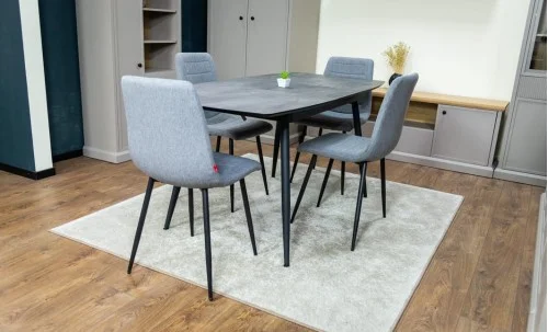 Set Masă Living Extensibilă Yense 125 Gri cu 4 Scaune Tapițate KJC5341 Gri