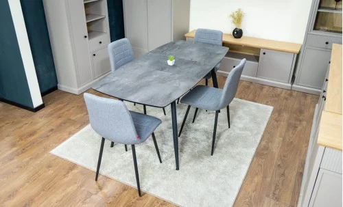 Set Masă Living Extensibilă Yense 125 Gri cu 4 Scaune Tapițate KJC5341 Gri