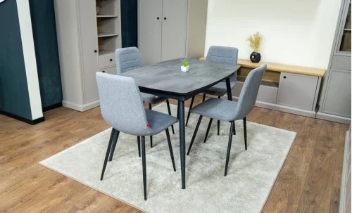 Set Masă Living Extensibilă Yense 125 Gri cu 4 Scaune Tapițate KJC5341 Gri