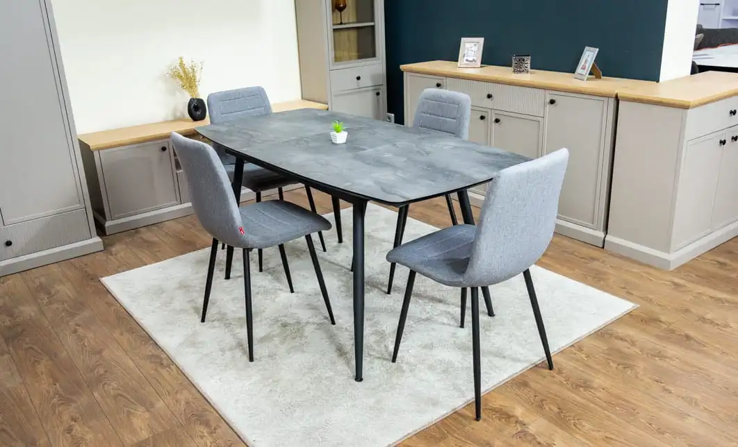 Set Masă Living Extensibilă Yense 125 Gri cu 4 Scaune Tapițate KJC5341 Gri 2