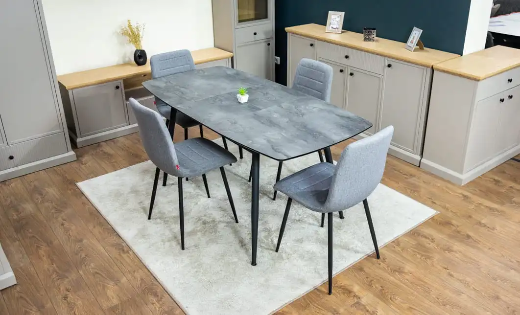 Set Masă Living Extensibilă Yense 125 Gri cu 4 Scaune Tapițate KJC5341 Gri 3