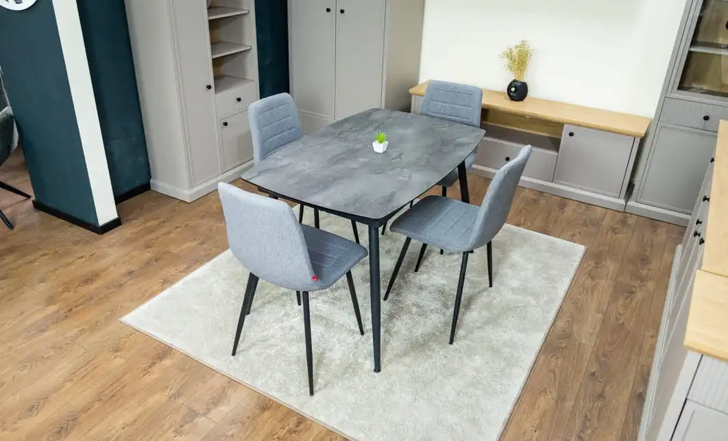 Set Masă Living Extensibilă Yense 125 Gri cu 4 Scaune Tapițate KJC5341 Gri 8