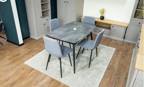 Set Masă Living Extensibilă Yense 125 Gri cu 4 Scaune Tapițate KJC5341 Gri