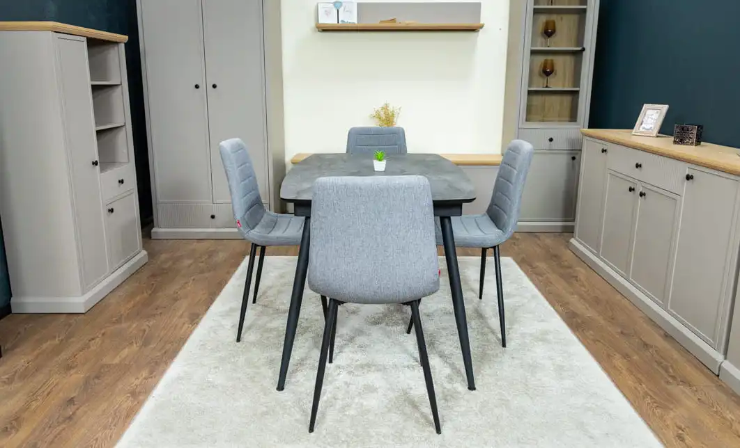 Set Masă Living Extensibilă Yense 125 Gri cu 4 Scaune Tapițate KJC5341 Gri 10