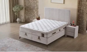 Set Pat Tapițat cu Saltea Vogue și Somieră Rabatabilă 160x200