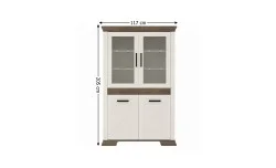 Vitrină Marsel 2D2W Alb Frasin cu Uși Vitrate și Stejar Sonoma Dark