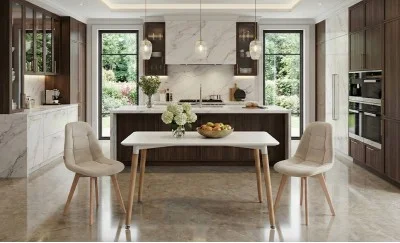 Set Masă Living SL673 Albă cu 2 Scaune KJC5304 Bej