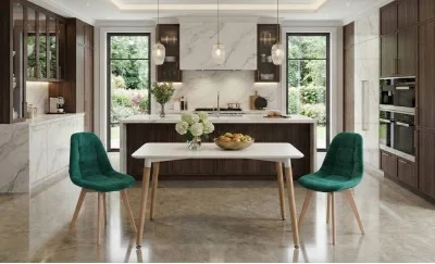 Set Masă Living SL673  Albă cu 2 Scaune KJC5304 Verzi
