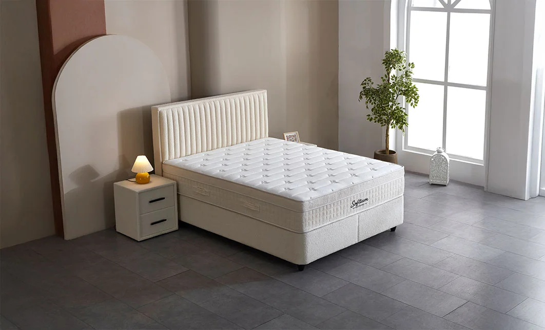 Set Pat Tapitat cu Saltea si Somiera Arden White, 160x200 cm 9