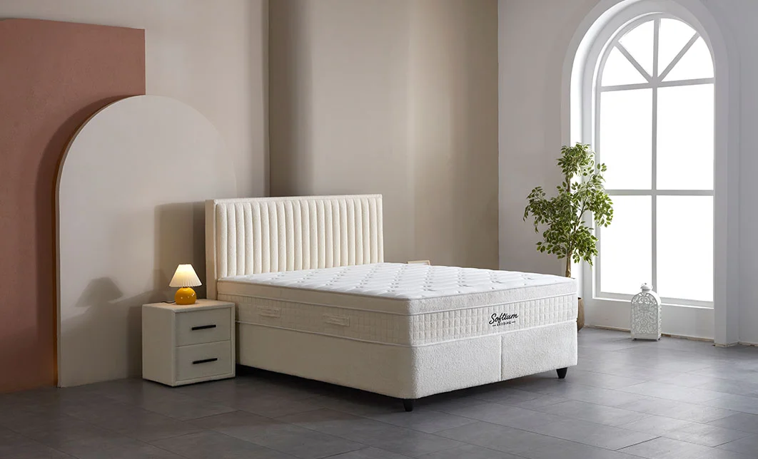 Set Pat Tapitat cu Saltea si Somiera Arden White, 160x200 cm