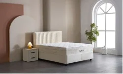 Set Pat Tapitat cu Saltea si Somiera Arden White, 160x200 cm