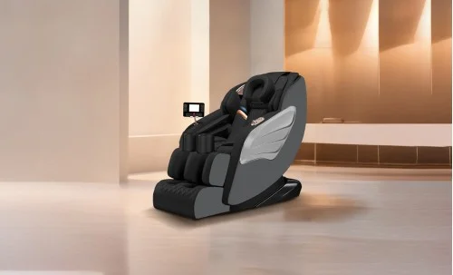 Fotoliu de Masaj A077 Gri, Masaj pe 6 Zone, Role 3D S-Curve, Stretching, Încălzire, Bluetooth