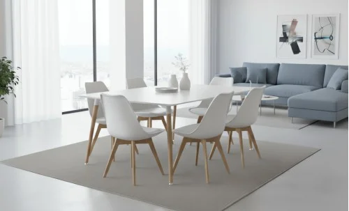 Set Masă Living SL673 Albă cu 6 Scaune de Living J900 Albe