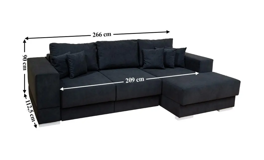 Colțar Extensibil Boston Negru - Vega 70 Dreapta	 2