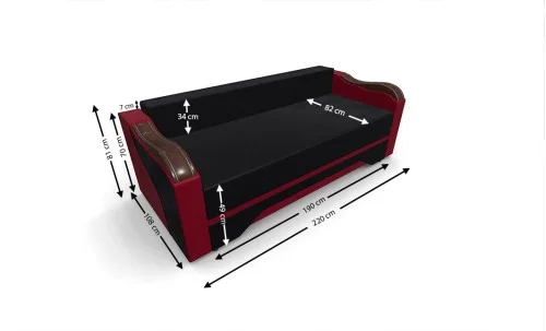 Canapea Extensibilă Bianca, Negru, rosu