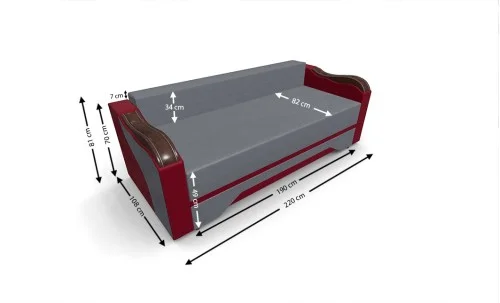 Canapea Extensibilă Bianca, Gri antracit/Rosu