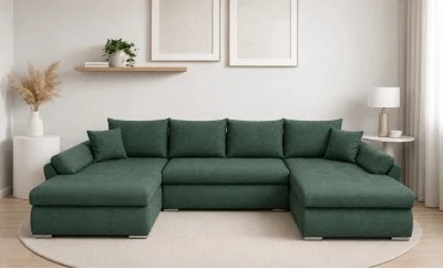 Colțar Extensibil Confort U cu Spumă HR, Verde Mentă 