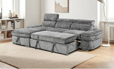 Colțar Extensibil Cremona KF7868 cu 2 Spații Depozitare, Șezlong Stânga, Gri