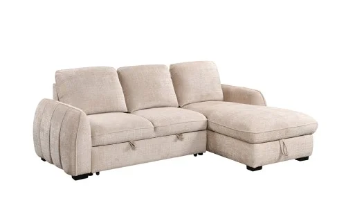 Colțar Extensibil Cremona KF7942 cu Ladă Depozitare, Șezlong Dreapta, Bej