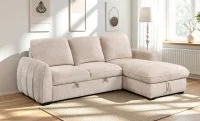Colțar Extensibil Cremona KF7942 cu Ladă Depozitare, Șezlong Dreapta, Bej