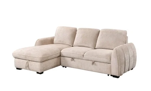 Colțar Extensibil Cremona KF7942 cu Ladă Depozitare, Șezlong Stânga, Bej