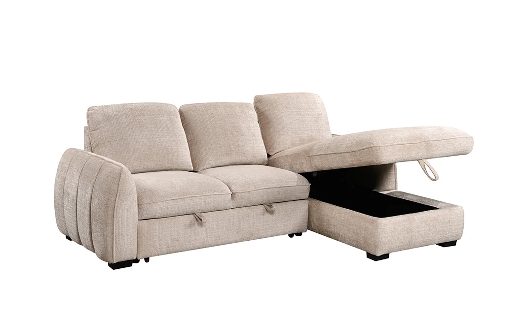 Colțar Extensibil Cremona KF7942 cu Ladă Depozitare, Șezlong Dreapta, Bej 4