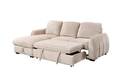 Colțar Extensibil Cremona KF7942 cu Ladă Depozitare, Șezlong Stânga, Bej