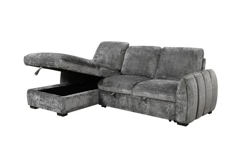 Colțar Extensibil Cremona KF7942 cu Ladă Depozitare, Șezlong Stânga, Gri