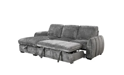 Colțar Extensibil Cremona KF7942 cu Ladă Depozitare, Șezlong Stânga, Gri