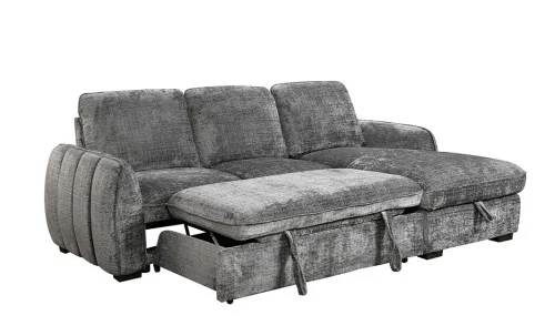 Colțar Extensibil Cremona KF7942 cu Ladă Depozitare, Șezlong Dreapta, Gri