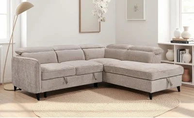 Colțar Extensibil Harmony KF7905 cu Ladă Depozitare, Șezlong Dreapta, Gri Deschis