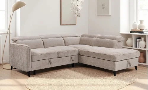 Colțar Extensibil Harmony KF7905 cu Ladă Depozitare, Șezlong Dreapta, Gri Deschis